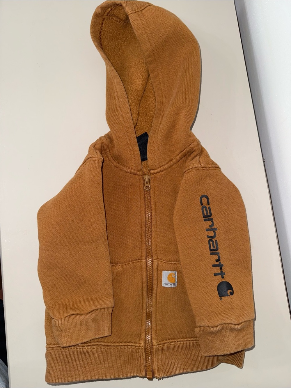 Carhartt Kids' Brown/Tan Full-Zip Hooded Sweatshirt with Logo